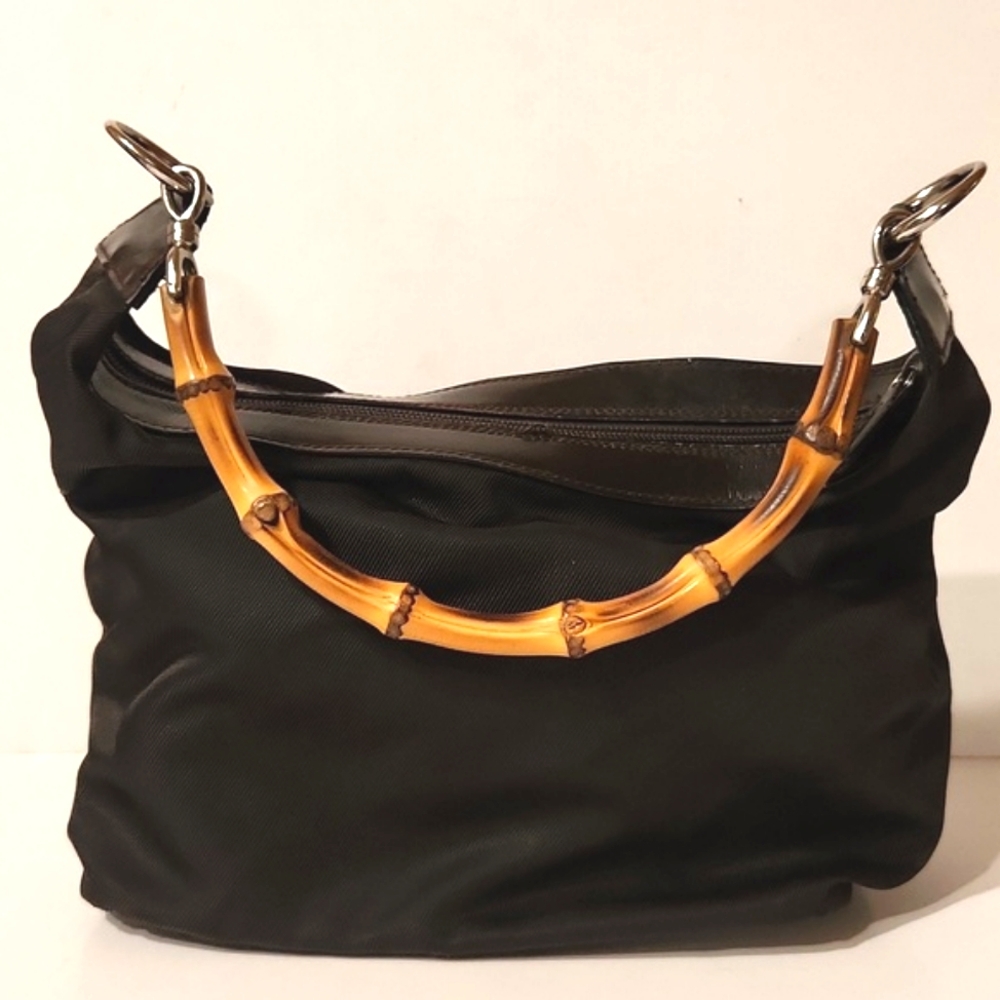 Gucci Tom Ford Made in Italy Dark Brown Nylon Bamboo Shoulder Bag Purse EUC! - Picture 14 of 15